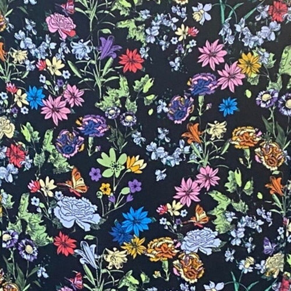 E250 Empyre Medium Black Multicolor Floral Short Sleeve Button Front Shirt - Picture 5 of 7